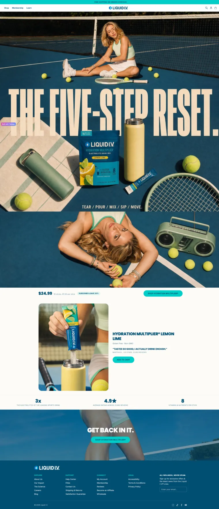 Complete story-first landing page that extends the campaign visual before introducing the product and purchase action