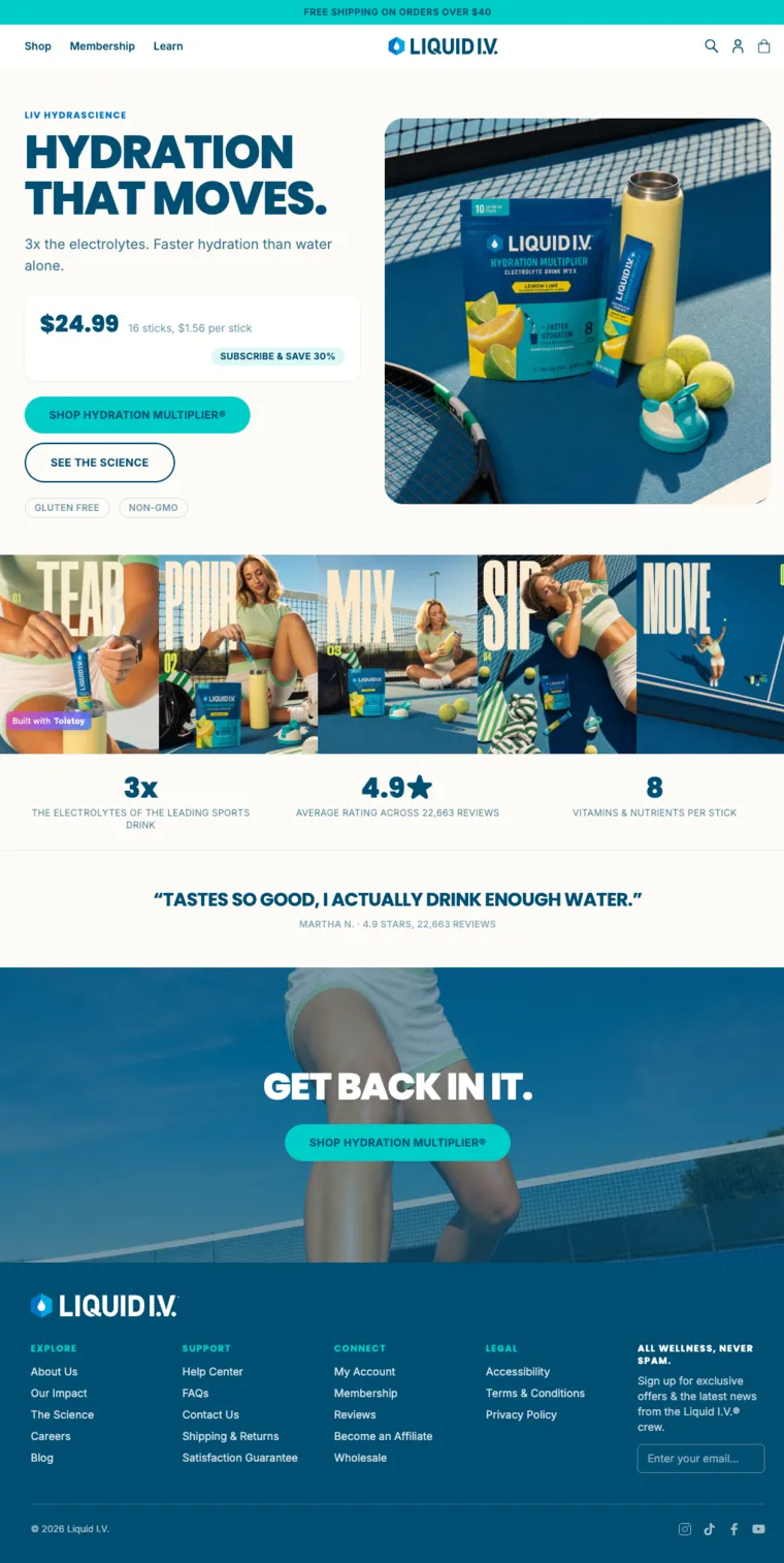 Complete commerce-first landing page with product, price, benefits, proof, and primary call to action near the top