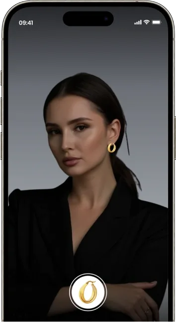 Camweara jewelry virtual try-on example showing an earring on a model