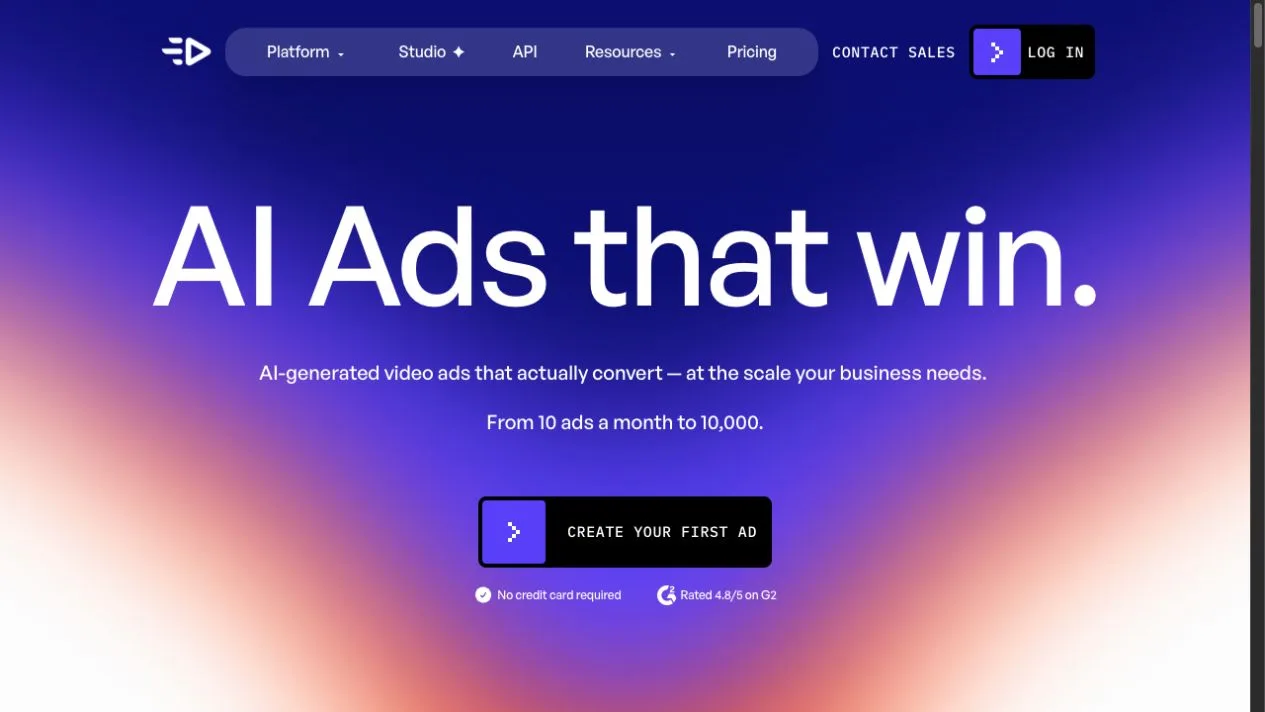 Creatify homepage with its AI Ads that win product message