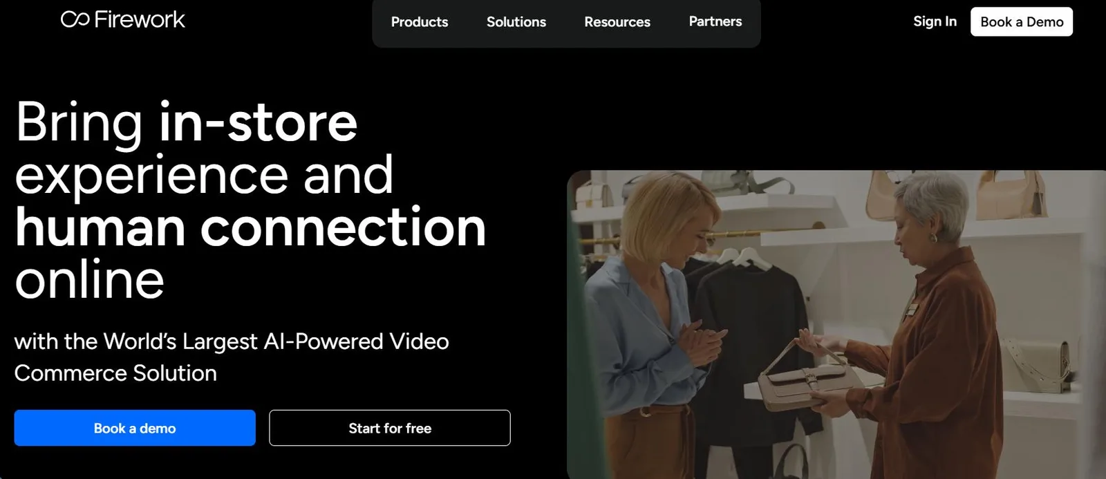Firework website showing interactive video commerce experiences across retailer surfaces