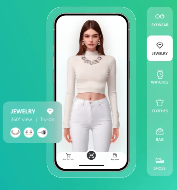 Kivisense virtual try-on example with glasses and product controls