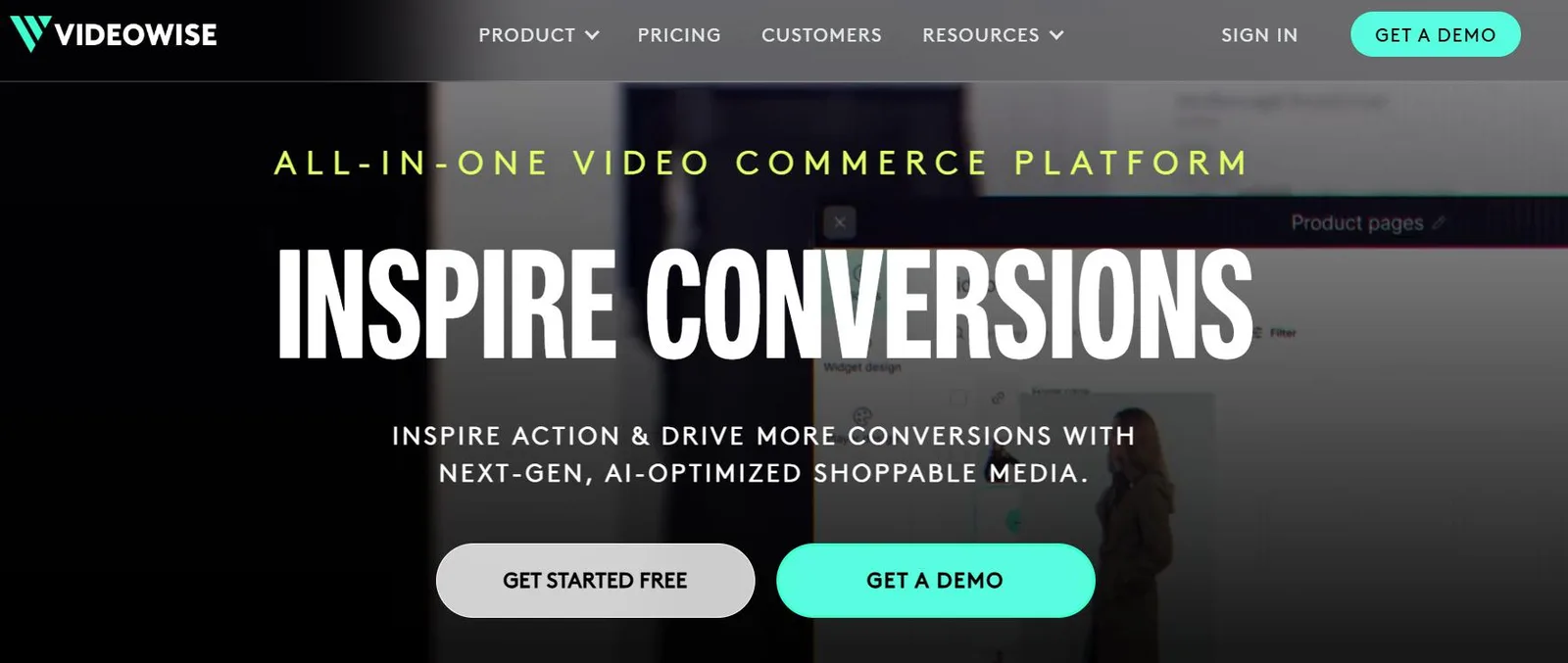 Videowise product page with shoppable vertical videos and ecommerce analytics examples