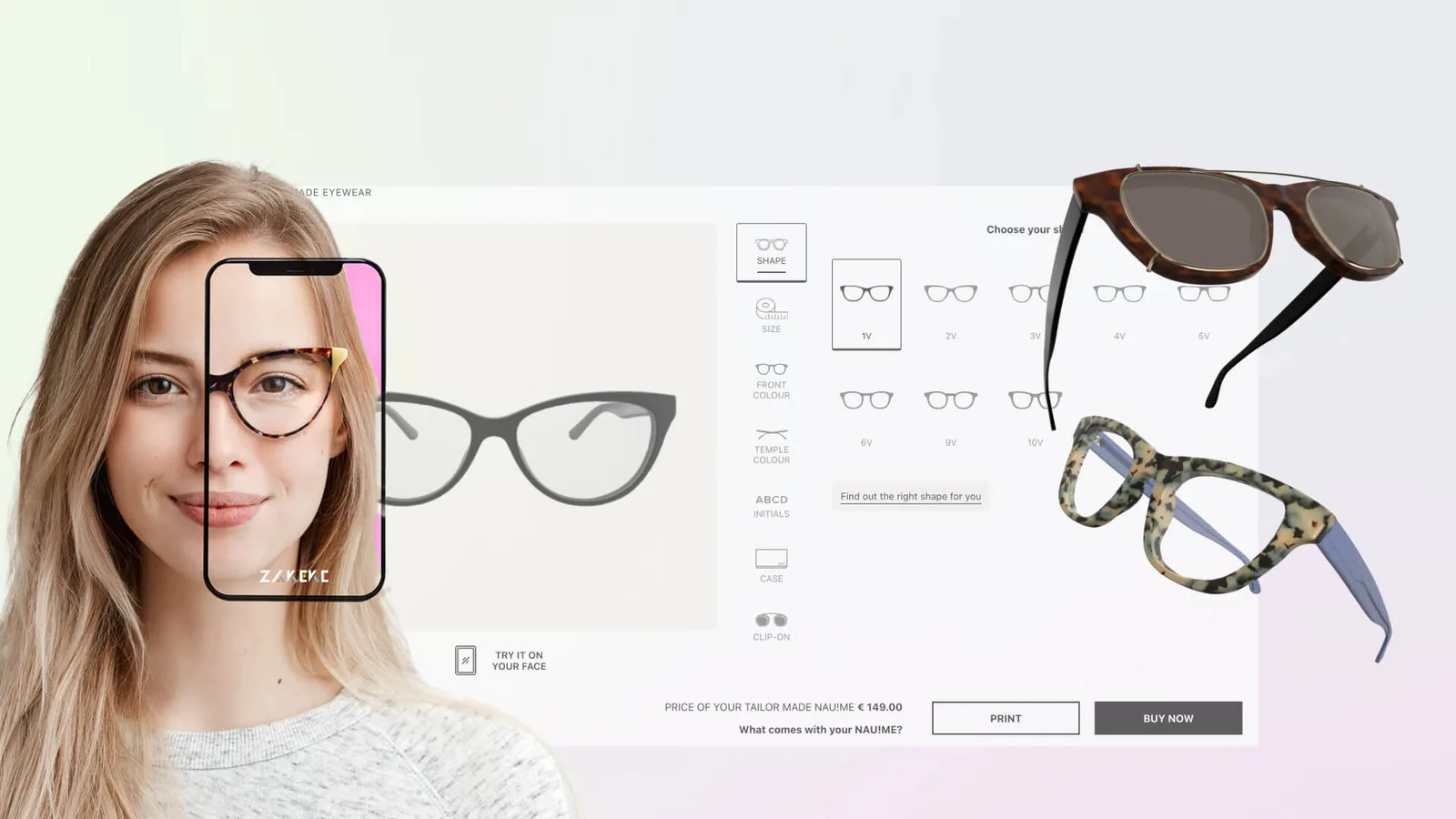 Zakeke virtual try-on examples displayed on mobile devices