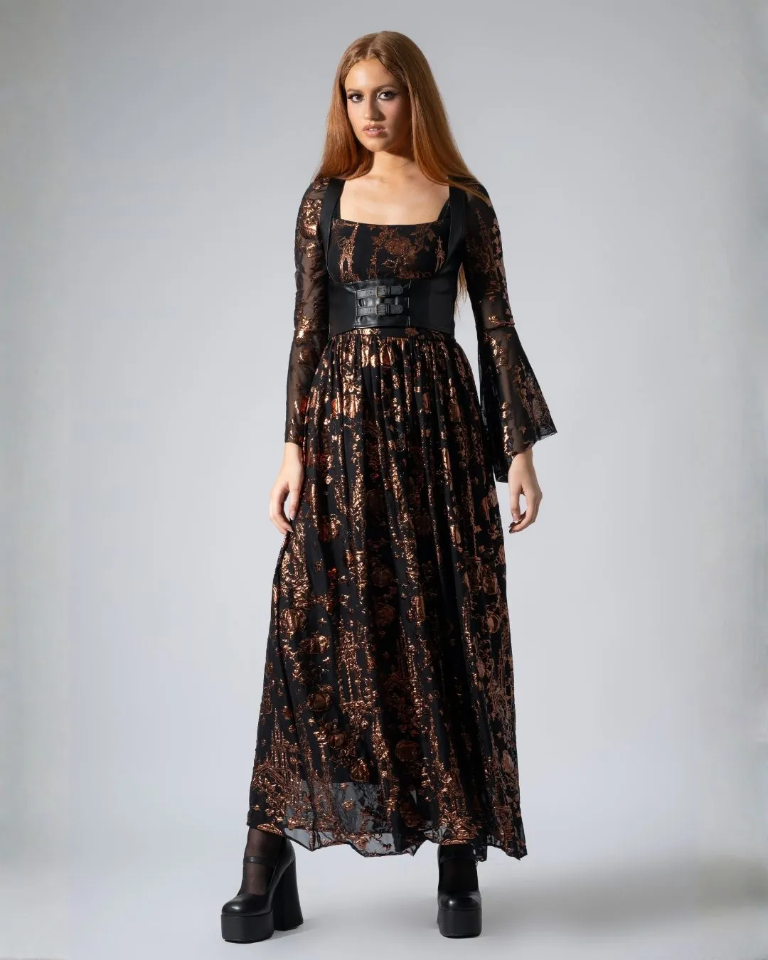 Gourd Gracious Squared Up Bell Sleeve Maxi Dress - Limited