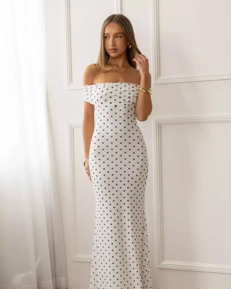 Cole White Polka Mesh Maxi Dress | Beginning Boutique US