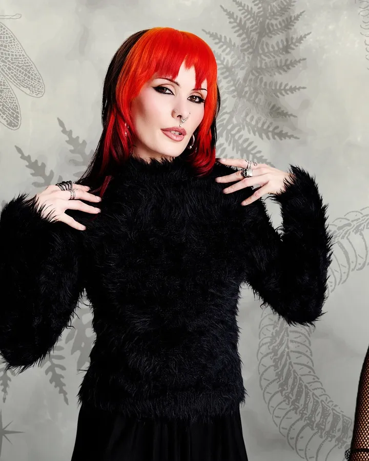 Monster Fur Sweater by Midnight Hour – Black Shaggy Faux Fur Knit